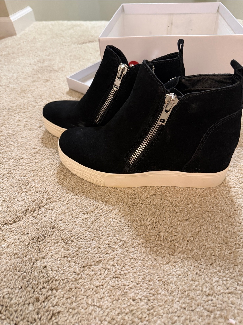 Steve Madden Black Suede Wedge Sneaker Boots with Cream Sole